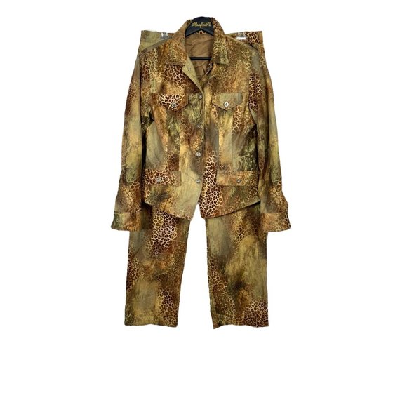 Andre Oliver Vintage Brown Animal Leopard Print Button Front Pantsuit 10 - Picture 7 of 11